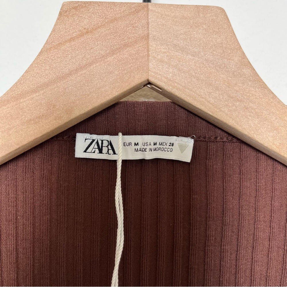 NEW Zara Women Cut Out Maxi Dress Medium Chocolate Brown Rib Knit Sleeveless - Picture 7 of 12